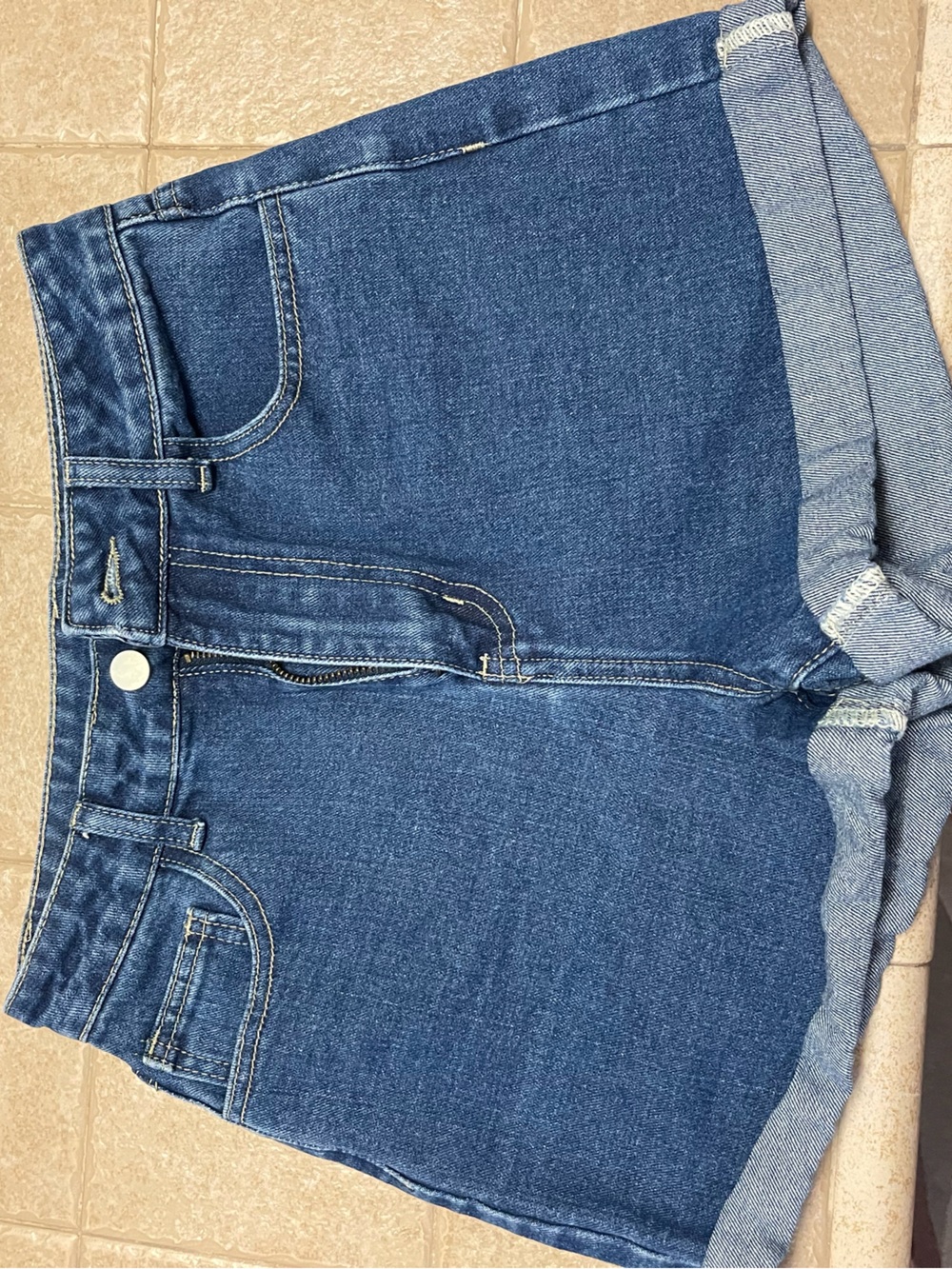 SHEIN Dark Blue Roll-Cuff High Waist Denim Shorts
